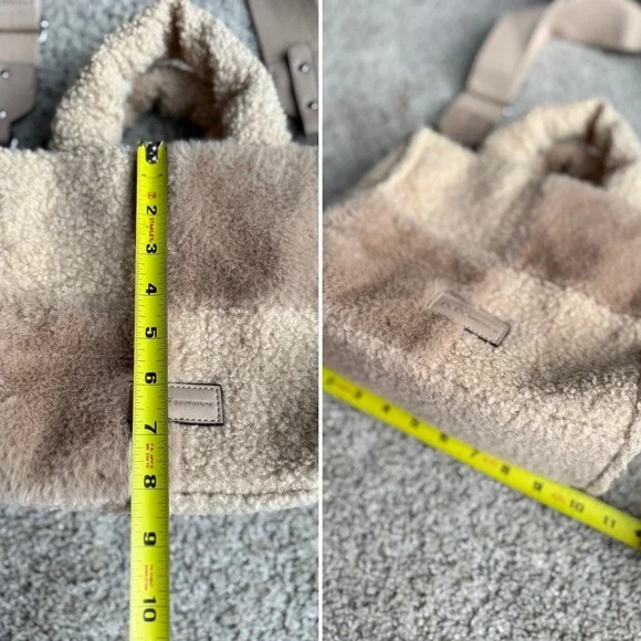 BCBGeneration Faux Shearling Colorblock small Tote Bag Tan Beige Crossbody - Picture 7 of 10